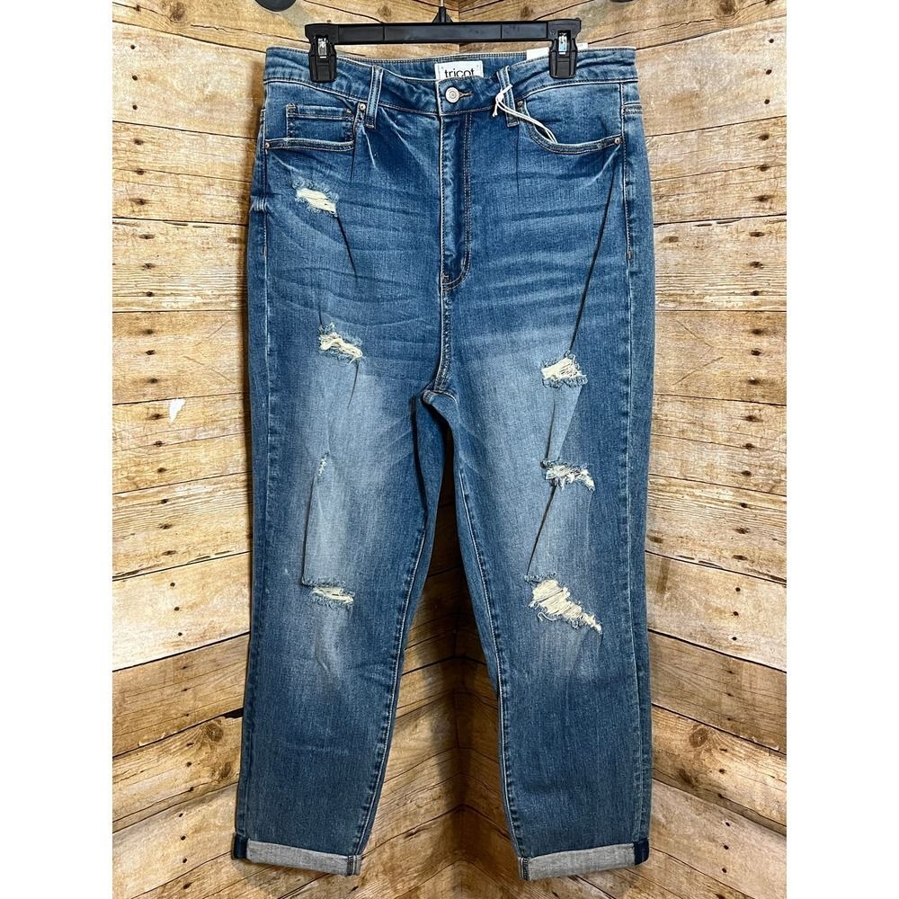 TRICOT SIZE 1XL SLIM FIT ROLL CUFF DISTRESSED SLOUCHY STRETCH BOYFRIEND JEANS